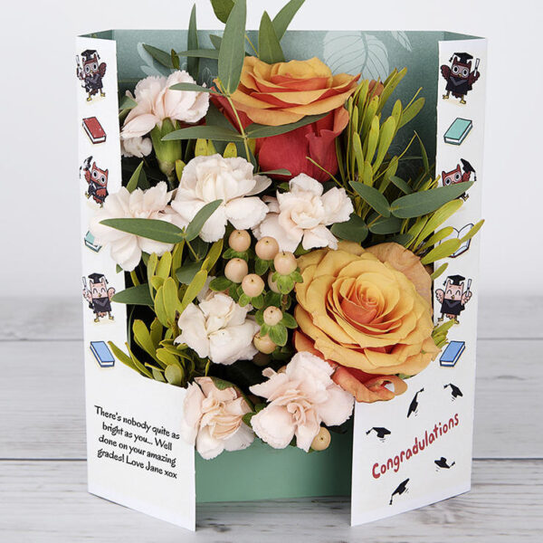 Congratulations Flowers with Dutch Roses, Hypericum, Spray Carnations, Lime Platyspermum and Eucalyptus