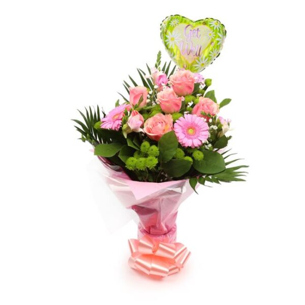 Get Well Balloon & Cherished Pink Bouquet